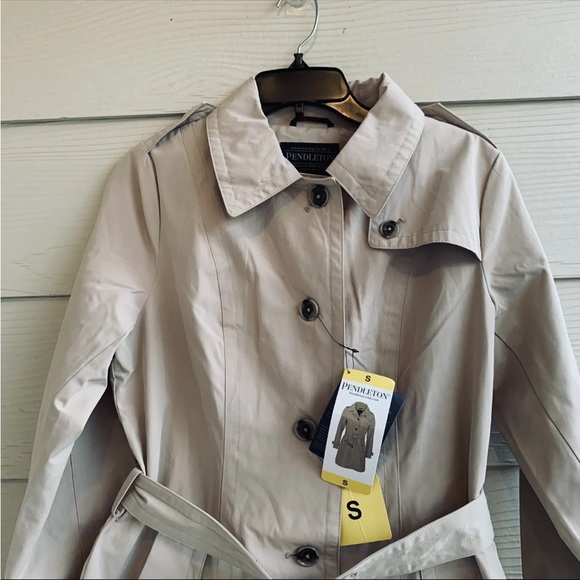 NEW Pendleton Beige Trench Coat Jacket size Small Plaid Lining Belted Buttons - Picture 6 of 12